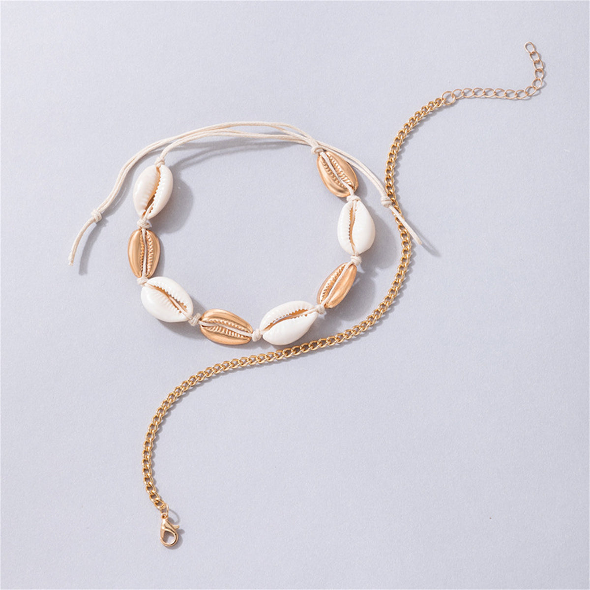 Shell & 18K Gold-Plated Curb Chain Anklet Set