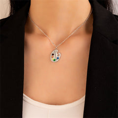 Silver-Plated Multicolor Paint Palette Pendant Necklace