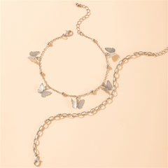 Silver-Plated Butterfly Station Chain Anklet Set