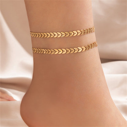 18K Gold-Plated Wheat Chain Anklet Set, jewelry gift sets for women, elegant gift for her, front view