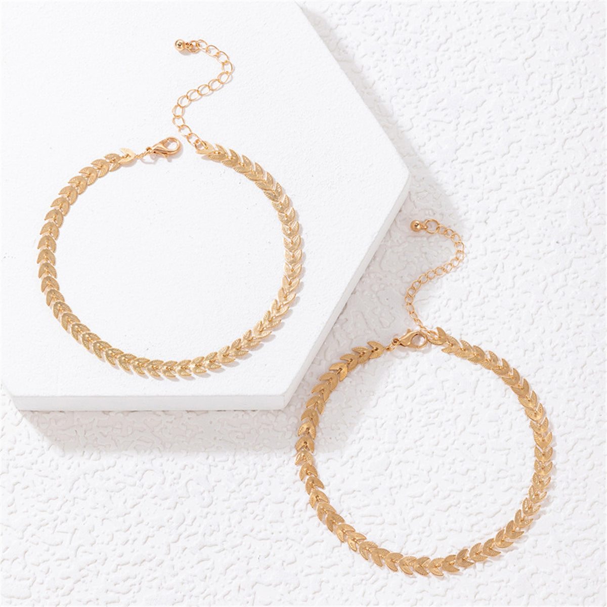 18K Gold-Plated Wheat Chain Anklet Set