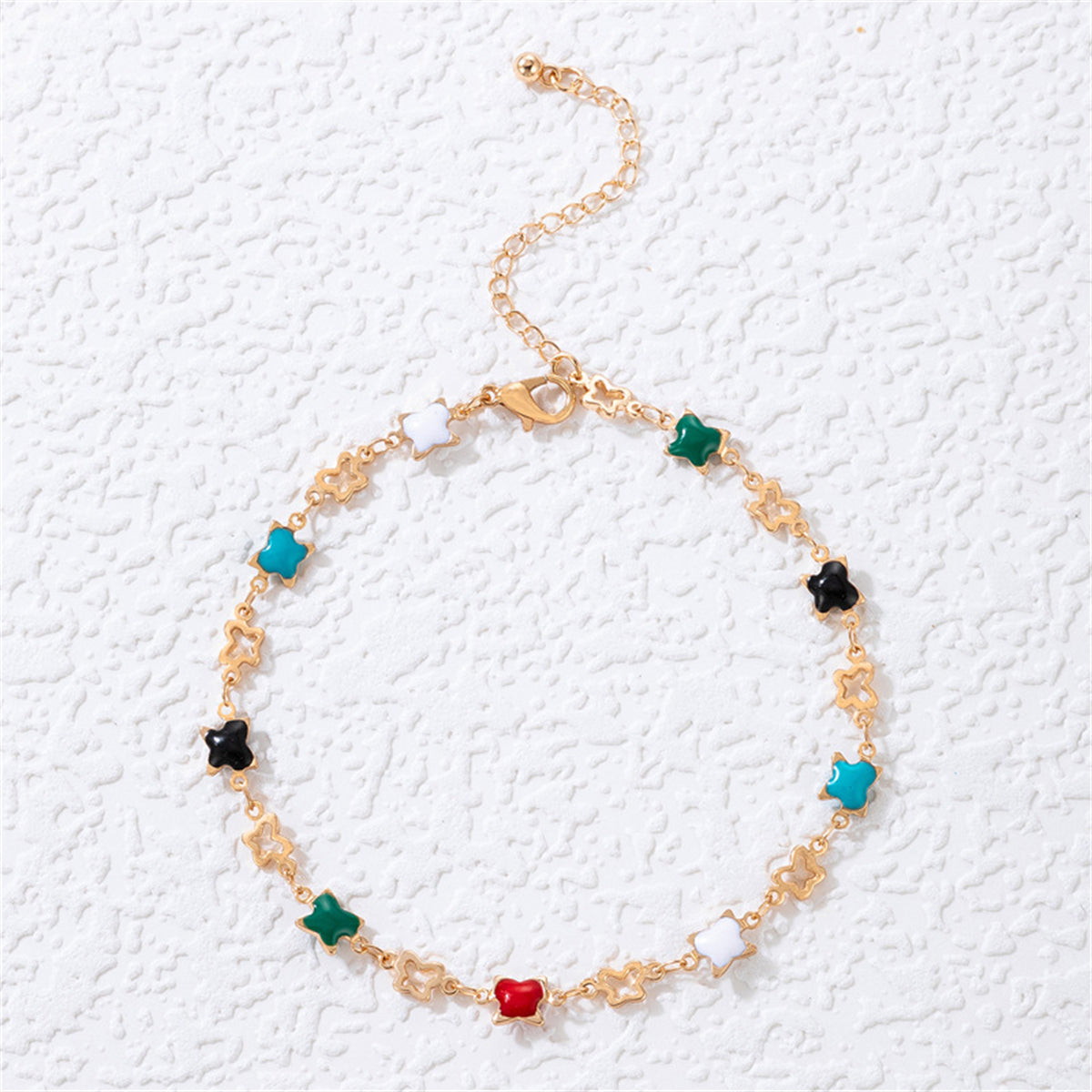 Vibrant Enamel and 18K Gold-Plated Butterfly Station Anklet, gold anklet bracelet, elegant gift for her, side view