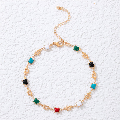 Vibrant Enamel and 18K Gold-Plated Butterfly Station Anklet, gold anklet bracelet, elegant gift for her, side view