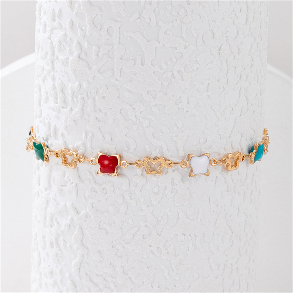 Vibrant Enamel and 18K Gold-Plated Butterfly Station Anklet, gold anklet bracelet, elegant gift for her, detail close-up