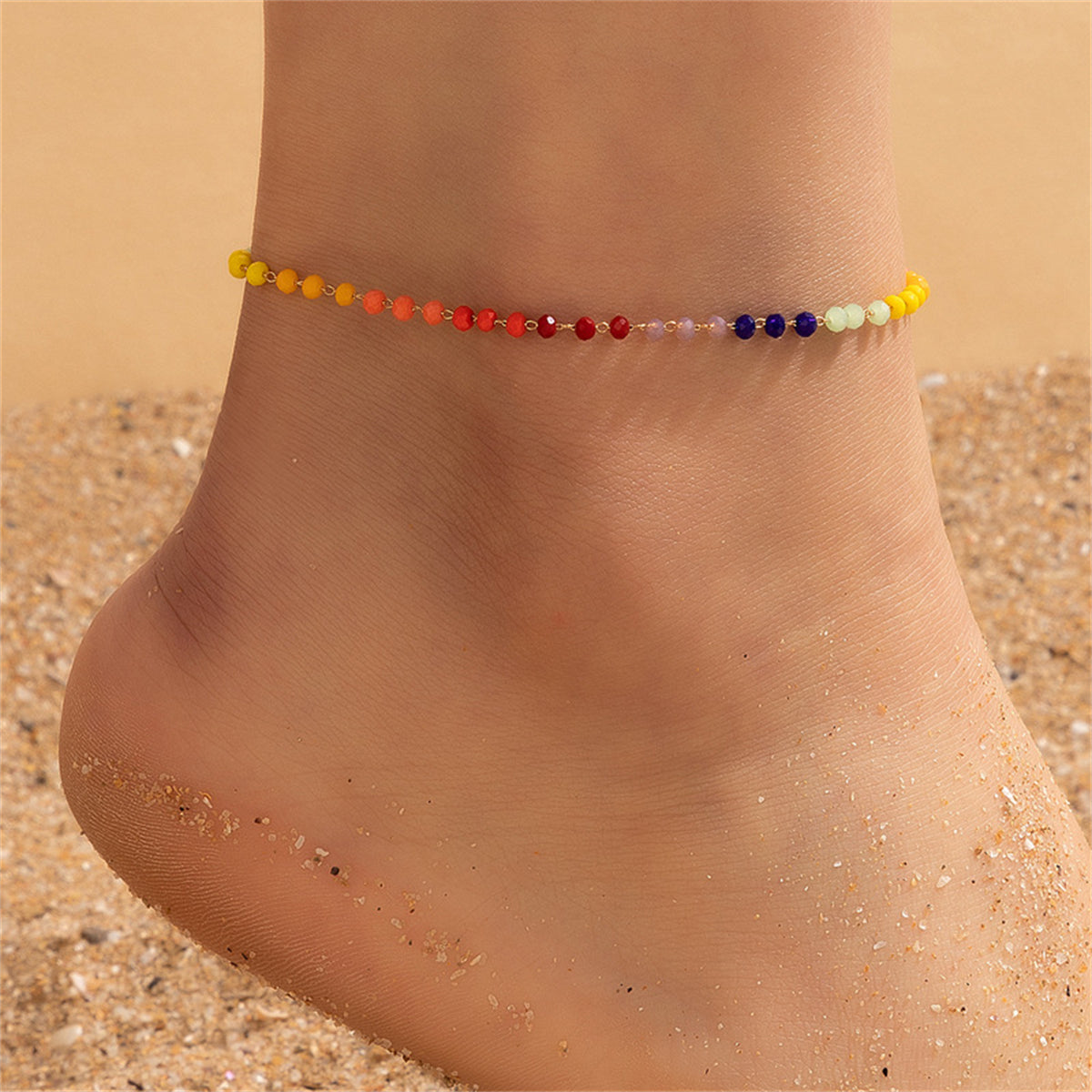 Red Rainbow Acrylic & 18K Gold-Plated Beaded Anklet