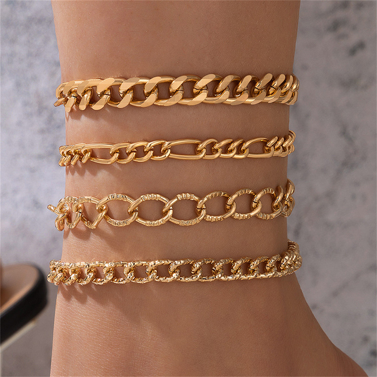 18K Gold-Plated Curb Chain Anklet Set