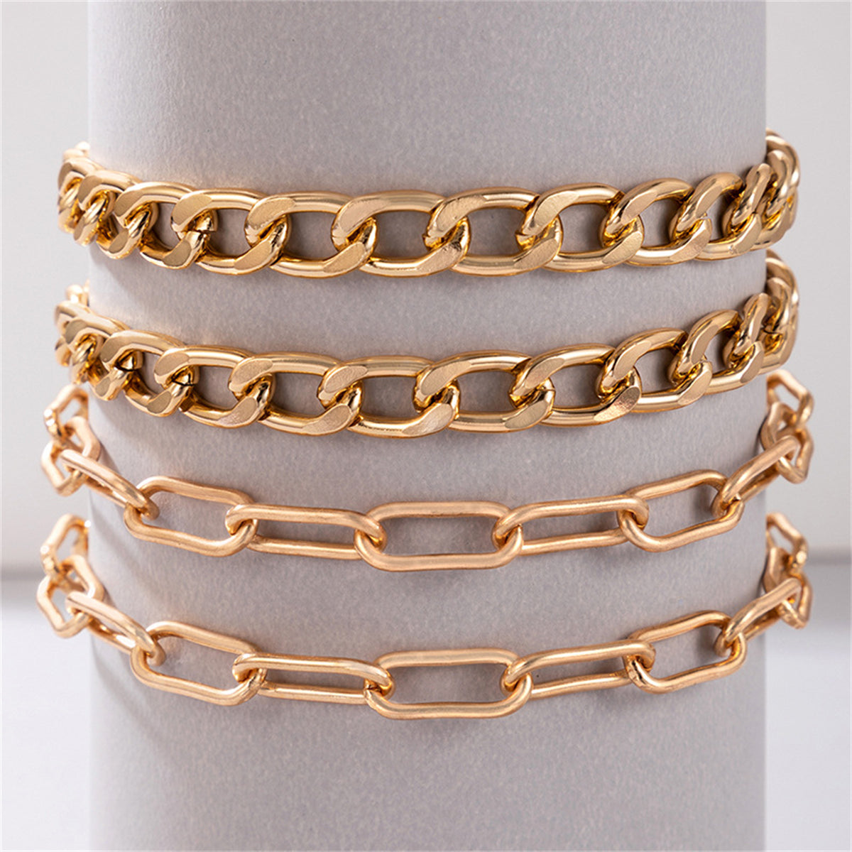 18K Gold-Plated Curb Chain Anklet Set