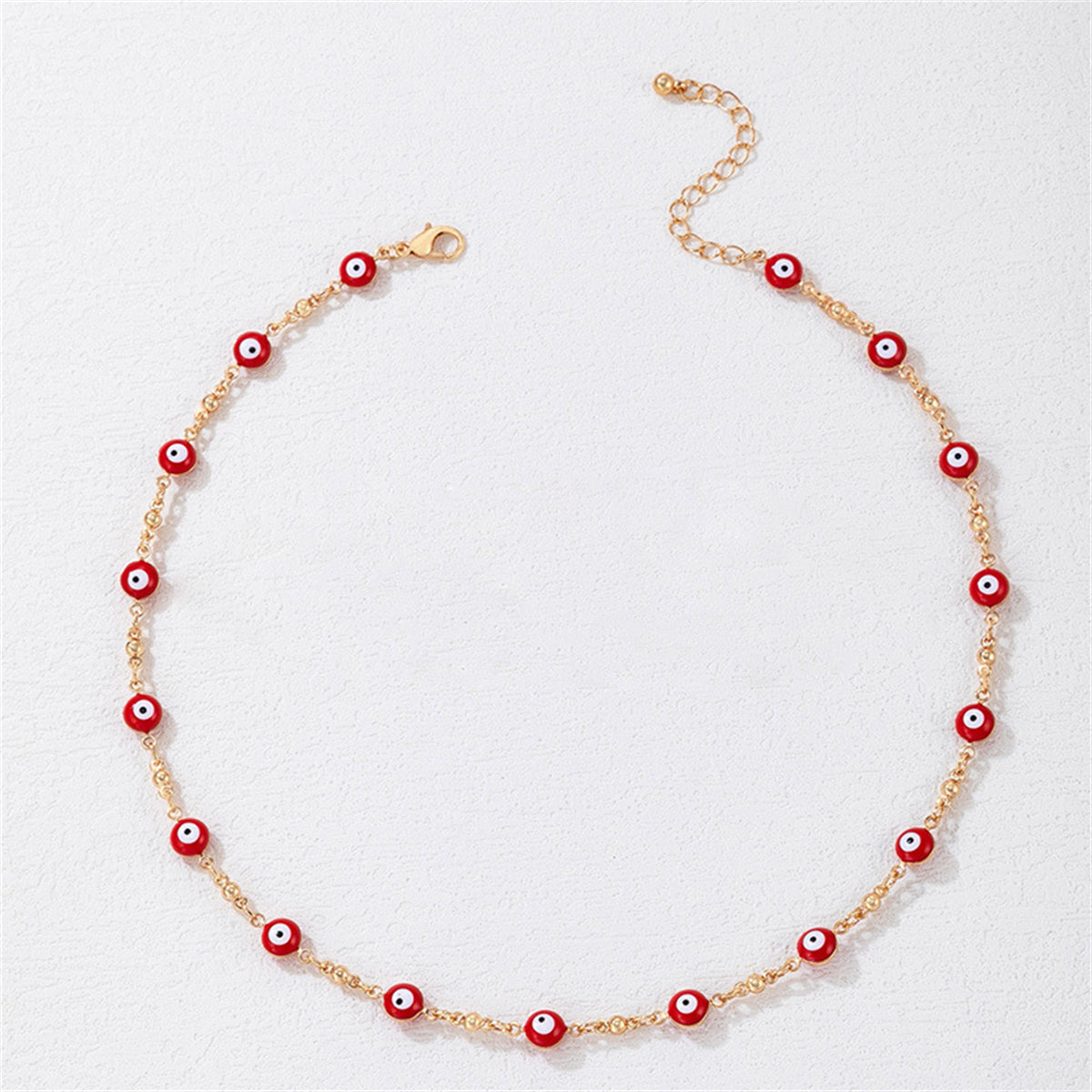 Red Acrylic and 18K Gold-Plated Eye Station Necklace, gold pendant necklace for women, dainty minimalist design, side view