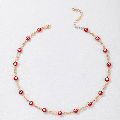Red Acrylic and 18K Gold-Plated Eye Station Necklace, gold pendant necklace for women, dainty minimalist design, side view