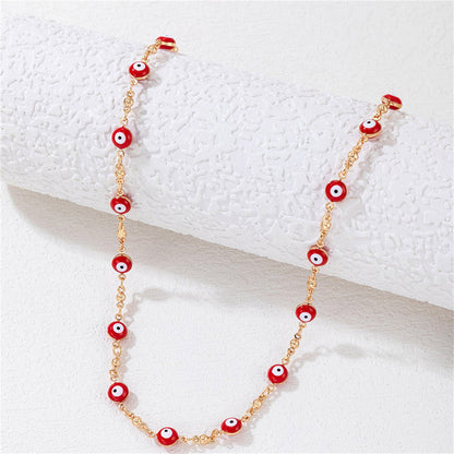 Red Acrylic and 18K Gold-Plated Eye Station Necklace, gold pendant necklace for women, detail close-up
