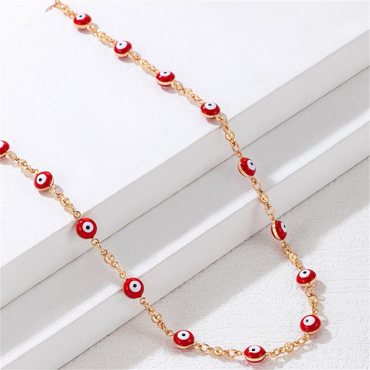 Red Acrylic and 18K Gold-Plated Eye Station Necklace, gold pendant necklace for women, lifestyle look