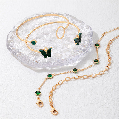 Green Crystal and 18K Gold-Plated Butterfly Cuff Bracelet Set, jewelry gift sets for women, elegant gift for her, side view