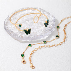 Green Crystal & 18K Gold-Plated Butterfly Cuff Bracelet Set