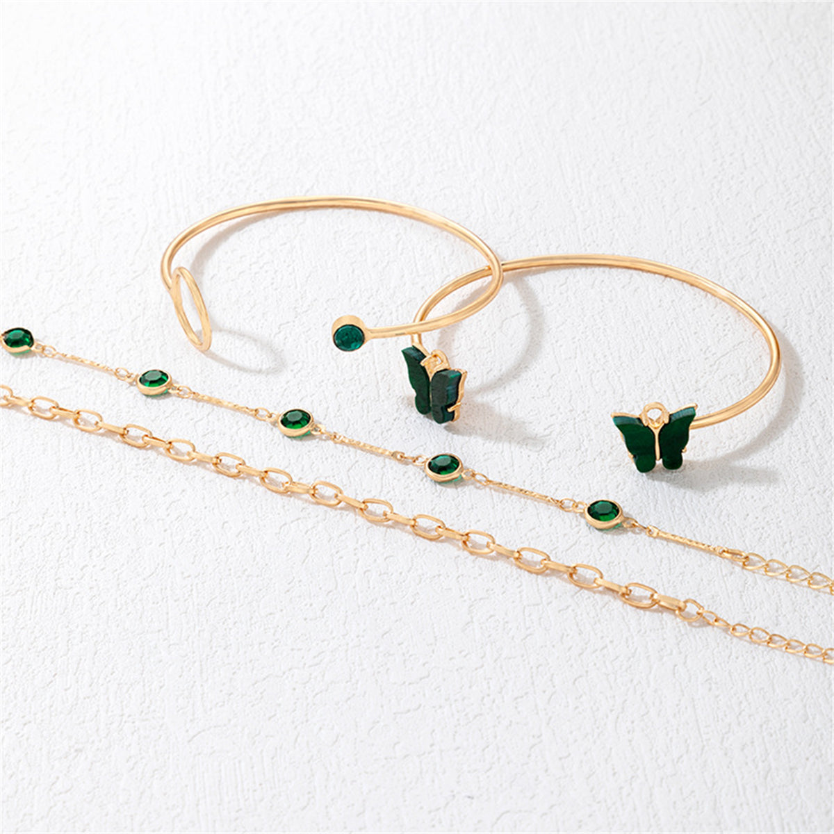 Green Crystal and 18K Gold-Plated Butterfly Cuff Bracelet Set, jewelry gift sets for women, lifestyle look