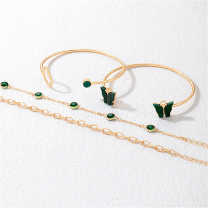 Green Crystal and 18K Gold-Plated Butterfly Cuff Bracelet Set, jewelry gift sets for women, lifestyle look