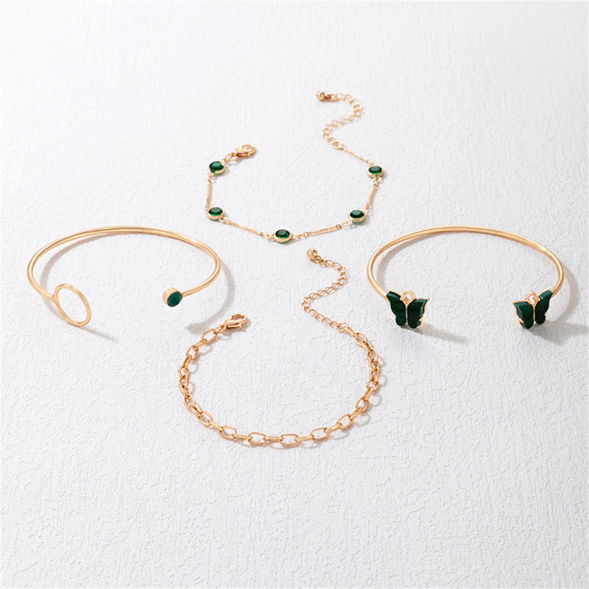 Green Crystal and 18K Gold-Plated Butterfly Cuff Bracelet Set, jewelry gift sets for women, elegant gift for her, styled look