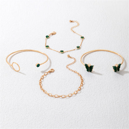 Green Crystal and 18K Gold-Plated Butterfly Cuff Bracelet Set, jewelry gift sets for women, elegant gift for her, styled look