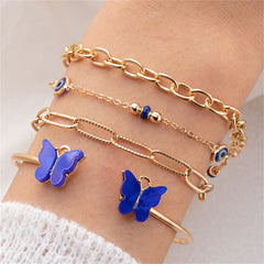 Blue Acrylic & 18K Gold-Plated Butterfly Cuff Bracelet Set