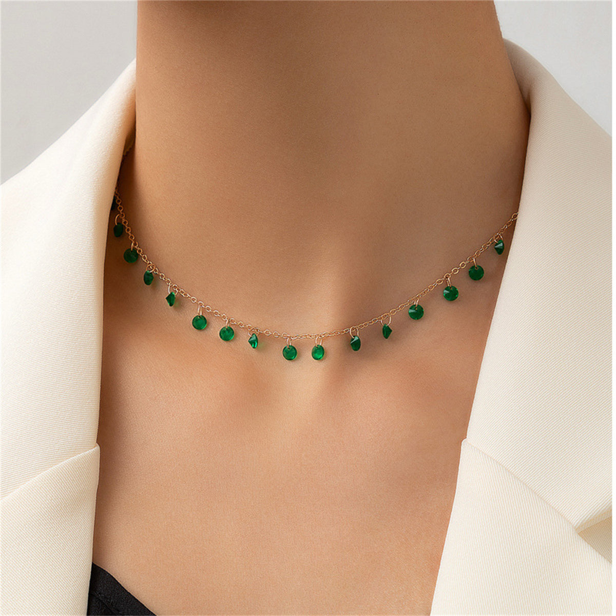 Green Crystal & 18K Gold-Plated Station Necklace