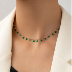 Green Crystal & 18K Gold-Plated Station Necklace