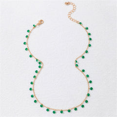 Green Crystal & 18K Gold-Plated Station Necklace