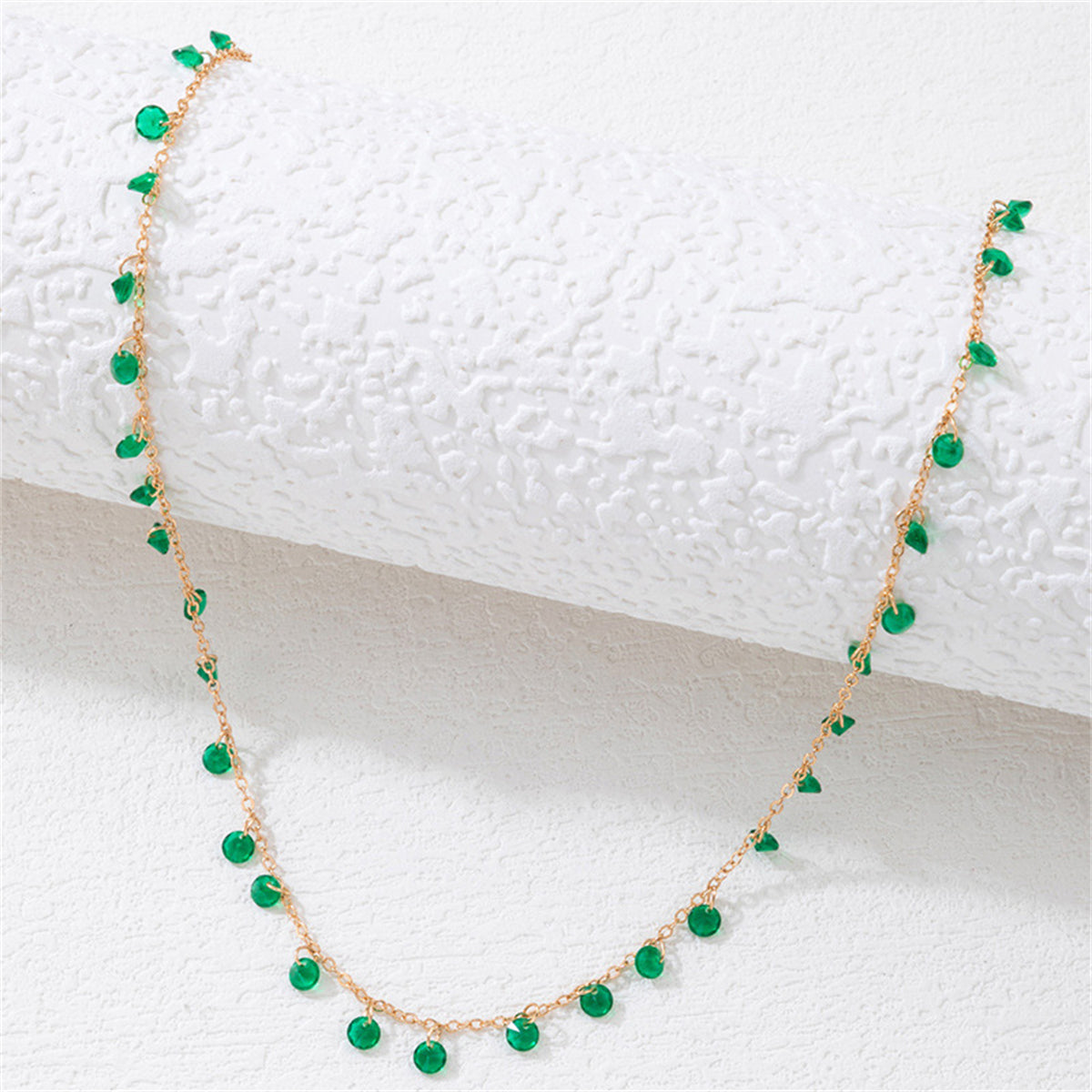 Green Crystal & 18K Gold-Plated Station Necklace