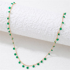 Green Crystal & 18K Gold-Plated Station Necklace