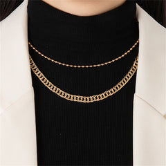 Elegant 18K gold-plated necklace set featuring a bead chain and curb chain in two distinct sizes for versatile styling.