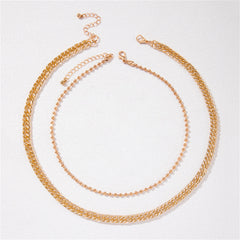 Stunning 18K gold-plated necklace set with a bead chain and curb chain, showcasing two unique sizes for a chic look.