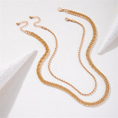 Beautiful 18K gold-plated necklace set, combining a bead chain and curb chain in two sizes for a fashionable statement.