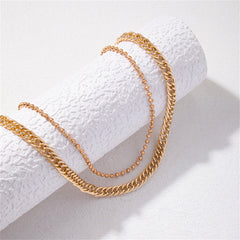 Chic 18K gold-plated necklace set with a bead chain and curb chain, offering two sizes for a stylish and versatile accessory.
