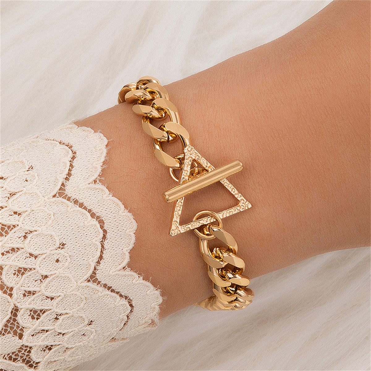 18K Gold-Plated Triangle Curb Chain Bracelet
