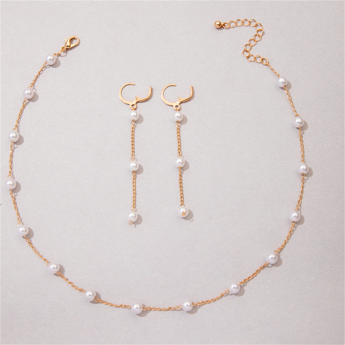 Pearl & 18K Gold-Plated Huggie Earrings & Necklace Set