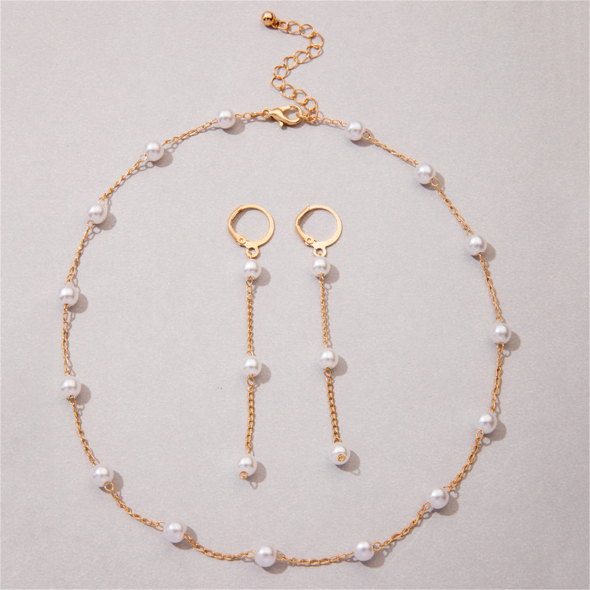 Pearl & 18K Gold-Plated Huggie Earrings & Necklace Set