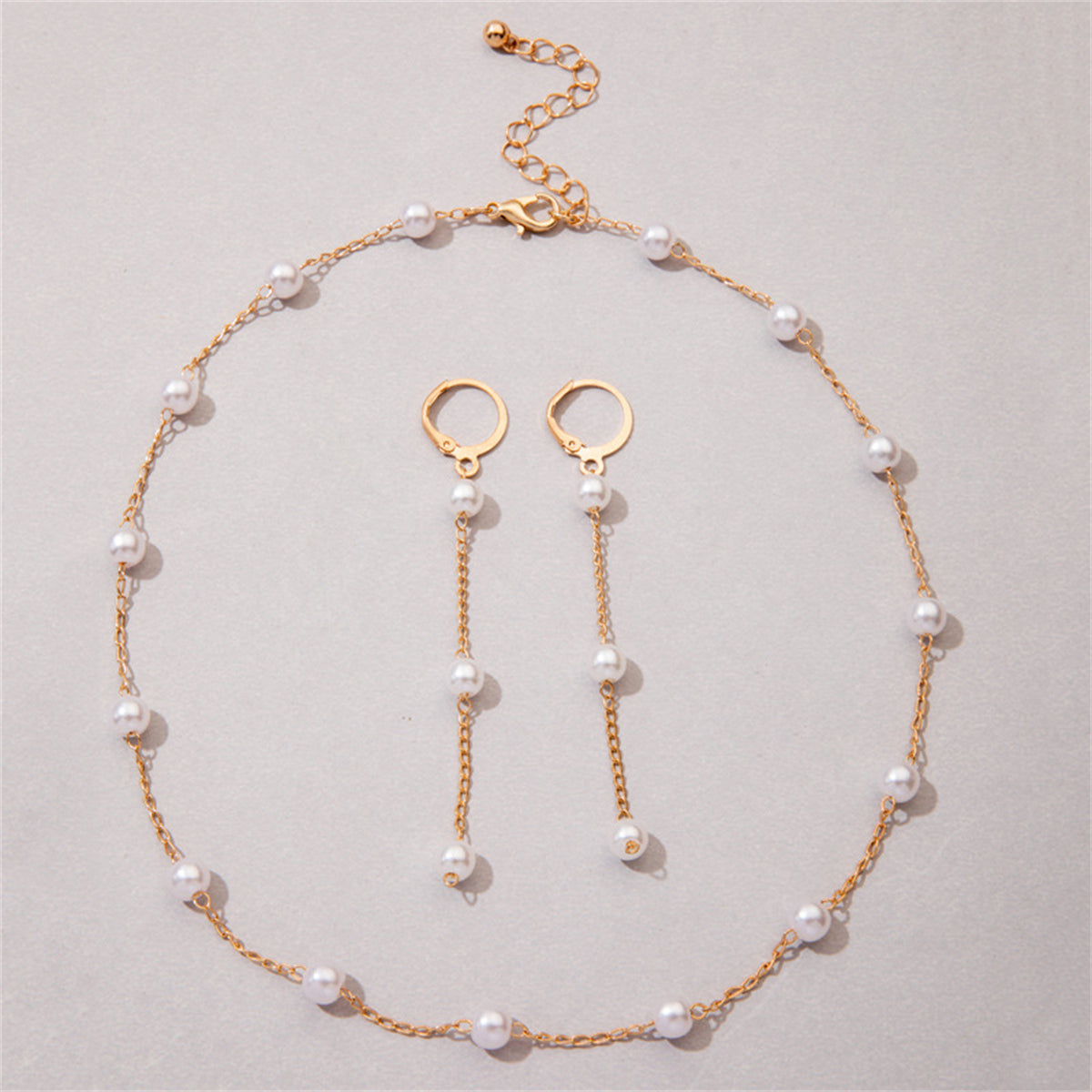 Pearl & 18K Gold-Plated Huggie Earrings & Necklace Set