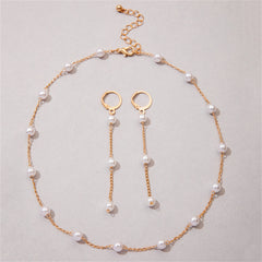 Pearl & 18K Gold-Plated Huggie Earrings & Necklace Set