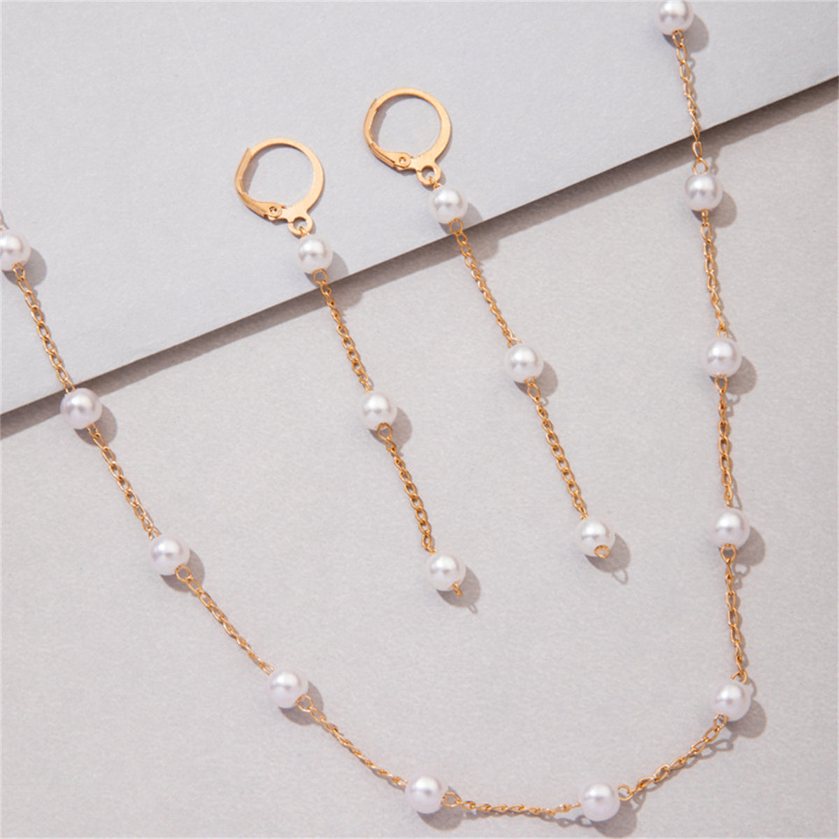 Pearl & 18K Gold-Plated Huggie Earrings & Necklace Set