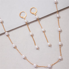 Pearl & 18K Gold-Plated Huggie Earrings & Necklace Set