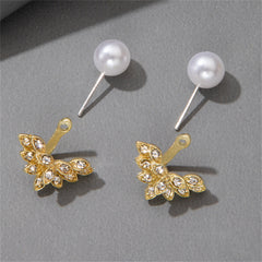 Pearl & Cubic Zirconia 18K Gold-Plated Botanical Ear Jackets