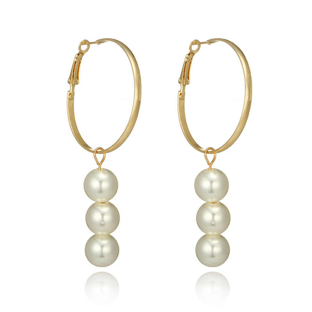 Pearl and 18K Gold-Plated Hoop Drop Earrings, gold drop earrings for women, dainty minimalist design, front view