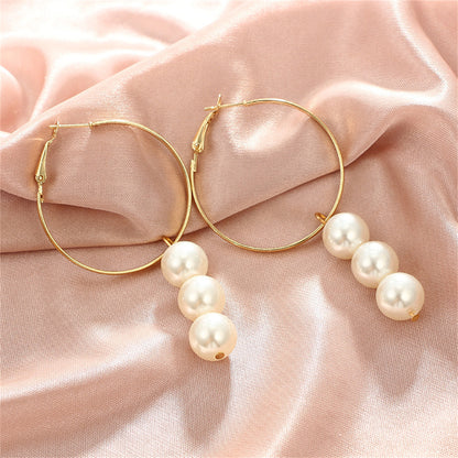 Pearl and 18K Gold-Plated Hoop Drop Earrings, gold drop earrings for women, dainty minimalist design, side view