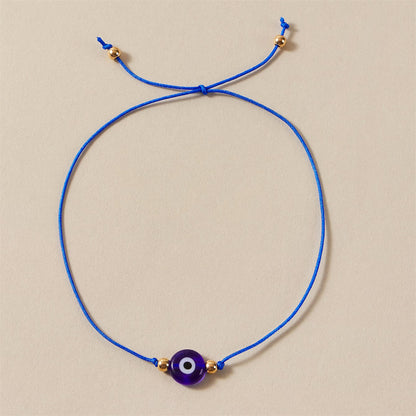 Blue and 18K Gold-Plated Eye Charm Anklet, gold anklet bracelet, everyday style, front view