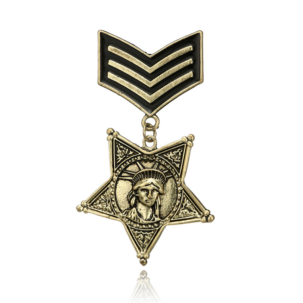 18K Gold-Plated Lady Liberty Star Chevron Drop Brooch