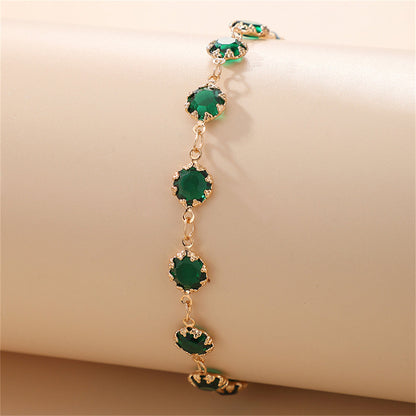 Green Cubic Zirconia and 18K Gold-Plated Round-Cut Anklet, gold anklet bracelet, everyday style, lifestyle look