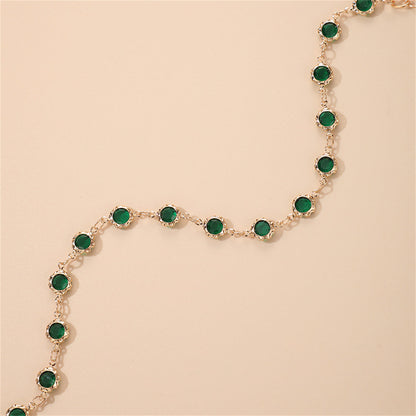 Green Cubic Zirconia and 18K Gold-Plated Round-Cut Anklet, gold anklet bracelet, everyday style, side view