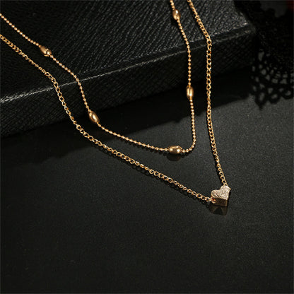 18K Gold-Plated Heart Ball Chain Layered Pendant Necklace, gold pendant necklace for women, front view