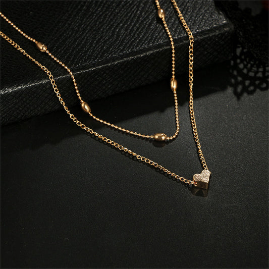 18K Gold-Plated Heart Ball Chain Layered Pendant Necklace, gold pendant necklace for women, front view