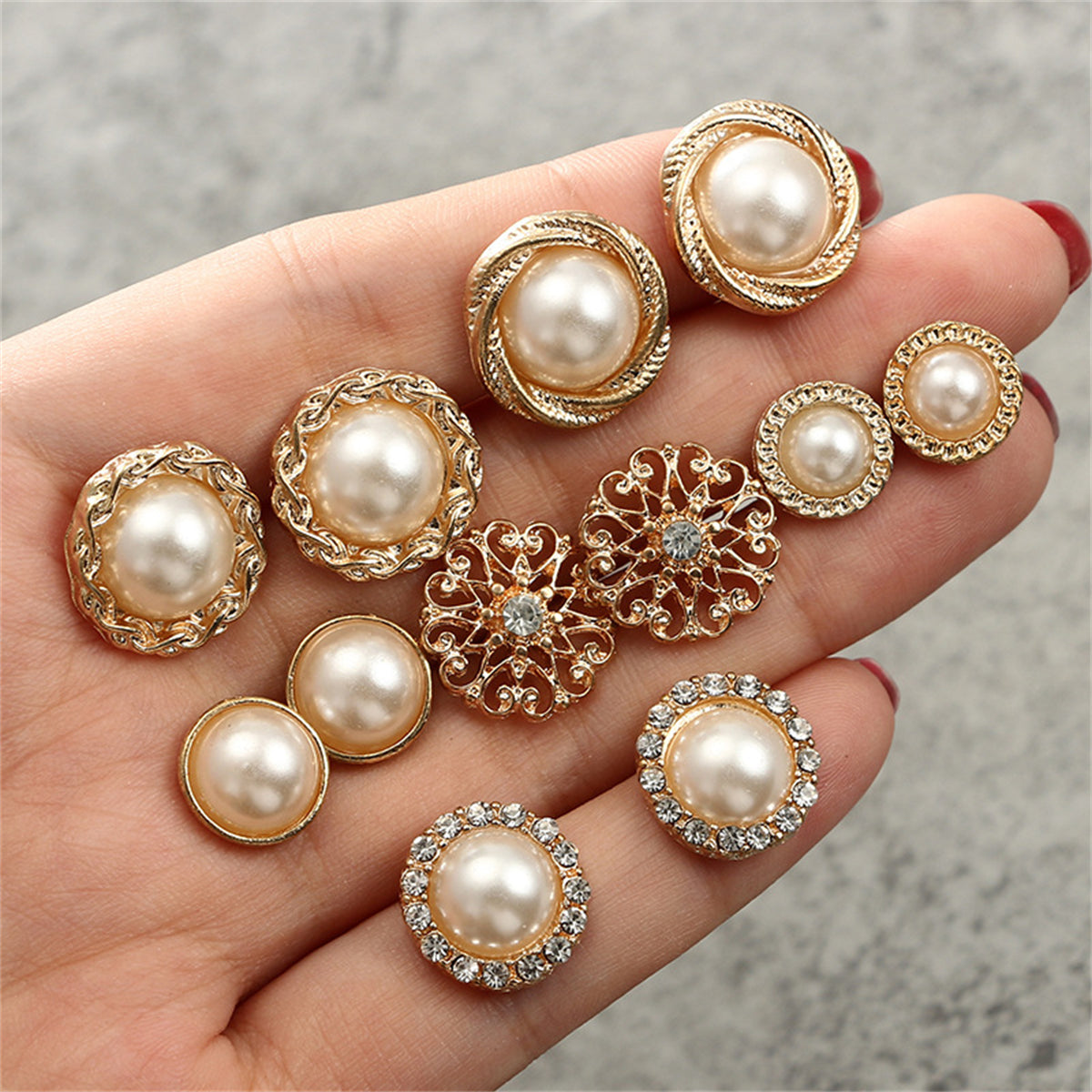 Pearl and Cubic Zirconia Floral Round Stud Earrings Set, stud earrings for women, everyday style, front view