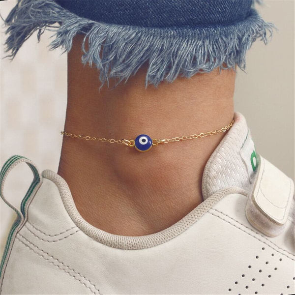 Royal Blue & 18k Gold-Plated Evil Eye Charm Anklet