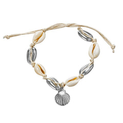 Shell & Polyster Silver-Plated Shell-Charm Anklet